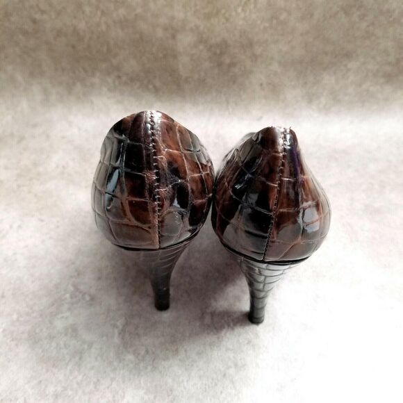 Unlisted Womens Stylish 76154 Size 6 Brown Peep Toe Croc Pattern 3.5" Heels Pump - Picture 5 of 9